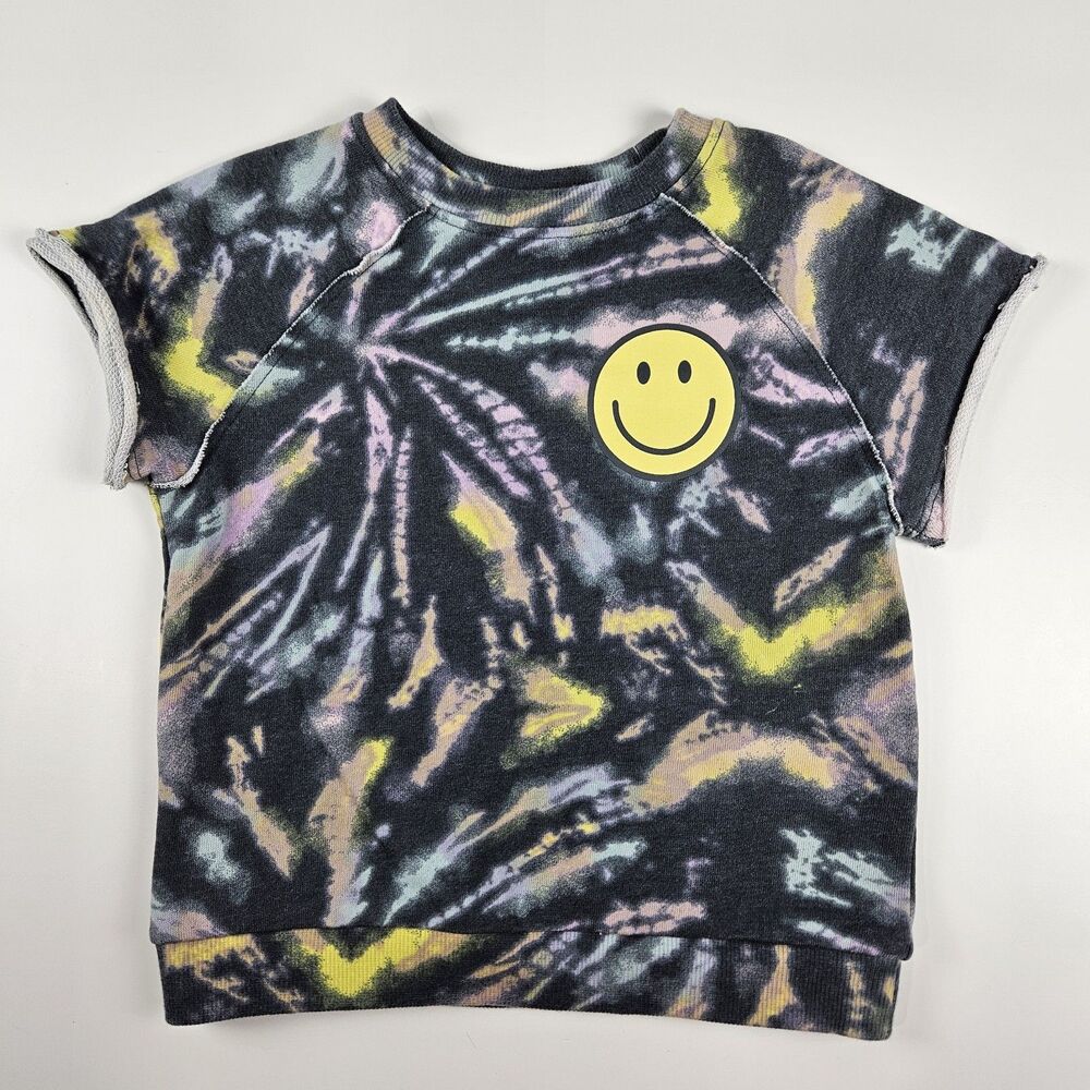 Grayson Mini Toddler 3T Tie Dye Short Sleeve Sweatshirt Smiley Face Black